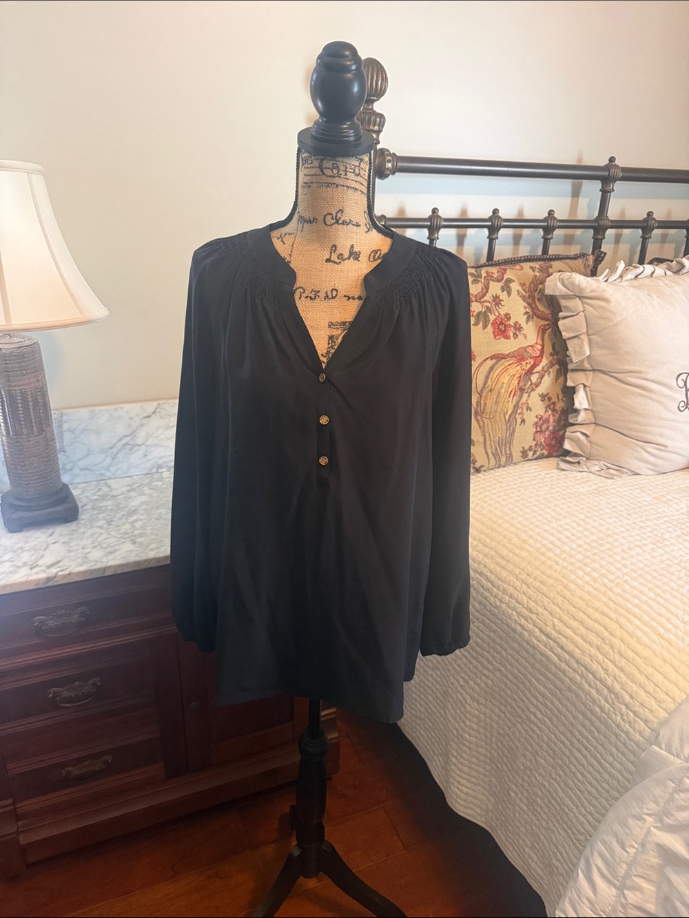 Lilly Pulitzer Black Long-Sleeve Button Front Blouse